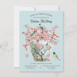 Chinoiserie Birds Cherry Blossoms Baby shower Vaas Kaart