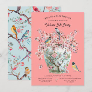 Chinoiserie Birds Cherry Blossoms Baby shower Vaas Kaart