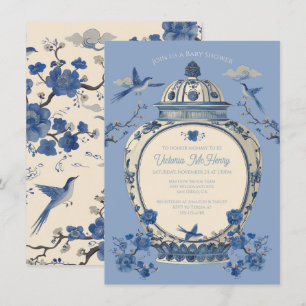 Chinoiserie Birds Floral Jar Baby shower Kaart