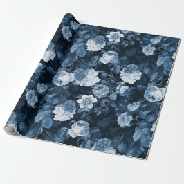 chinoiserie blauw antiek Redouté rozen patroon Cadeaupapier