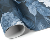 chinoiserie blauw antiek Redouté rozen patroon Cadeaupapier (Rol Hoek)