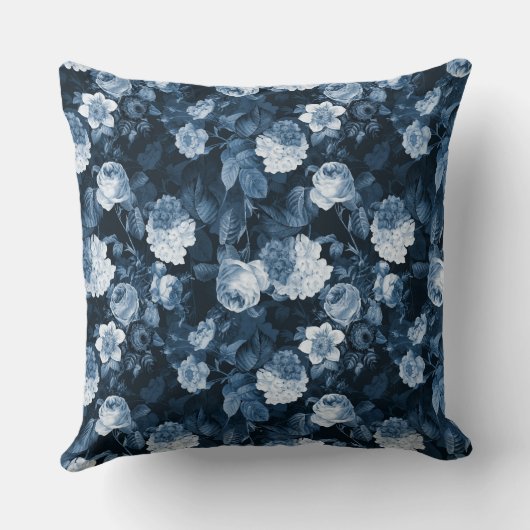 chinoiserie blauw antiek Redouté rozen patroon Kussen (Achterkant)