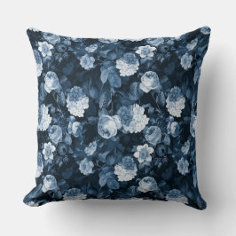 chinoiserie blauw antiek Redouté rozen patroon Kussen