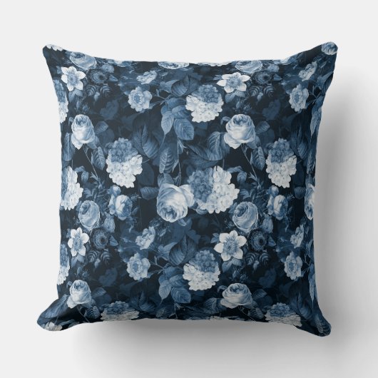 chinoiserie blauw antiek Redouté rozen patroon Kussen (Voorkant)