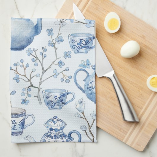 Chinoiserie Blauw Bloem Bruiloft Borrel Theedoek (Quarter Fold)