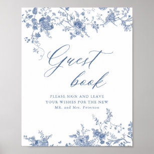 Chinoiserie Blauw Bloemen Bruiloft Gastenboek Teke Poster