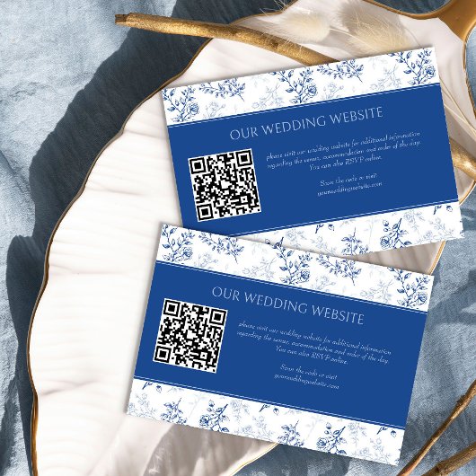 Chinoiserie Blauw Bloemen Bruiloft Website QR Code Informatiekaartje