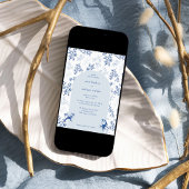Chinoiserie Blauw Bloemen Details QR Code Bruiloft Kaart