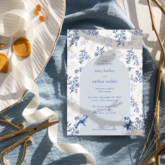 Chinoiserie Blauw Bloemen Details QR Code Bruiloft Kaart