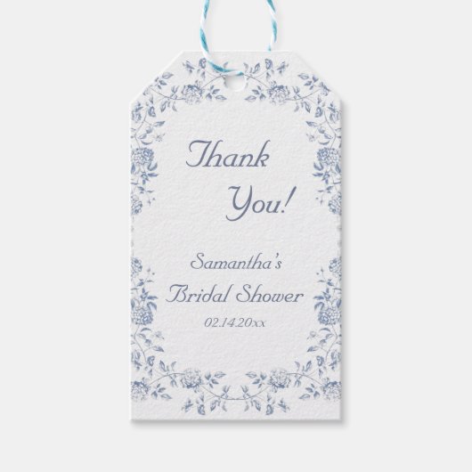 Chinoiserie Blauw Bloemen Vrijgezellenfeest Cadeaulabel (Voorkant)