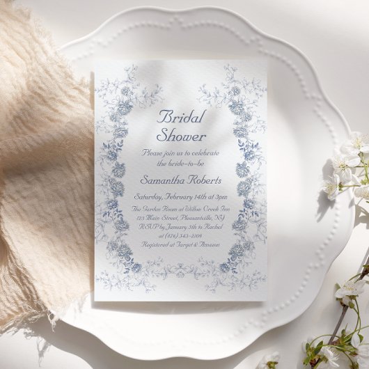 Chinoiserie Blauw Bloemen Vrijgezellenfeest Kaart