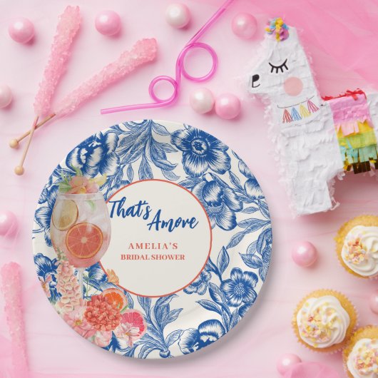 Chinoiserie blauw bloementhats Amore Vrijgezellenf Papieren Bordje (Feest)