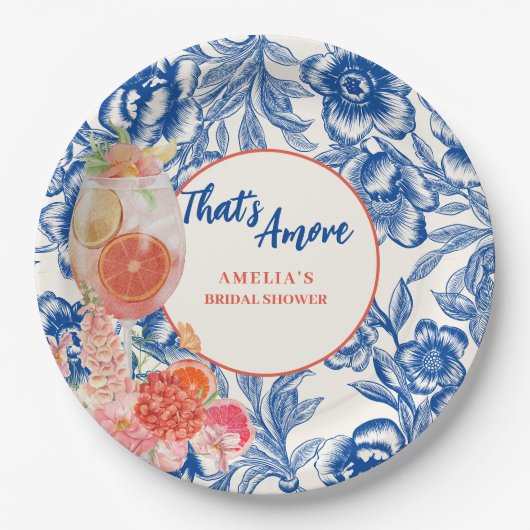 Chinoiserie blauw bloementhats Amore Vrijgezellenf Papieren Bordje (Voorkant)