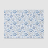 Chinoiserie Blauw Bloemig Bruidsfeest Tissuepapier (Voorkant)