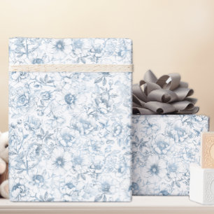 Chinoiserie Blauw Bloemmotief Inpakpapier