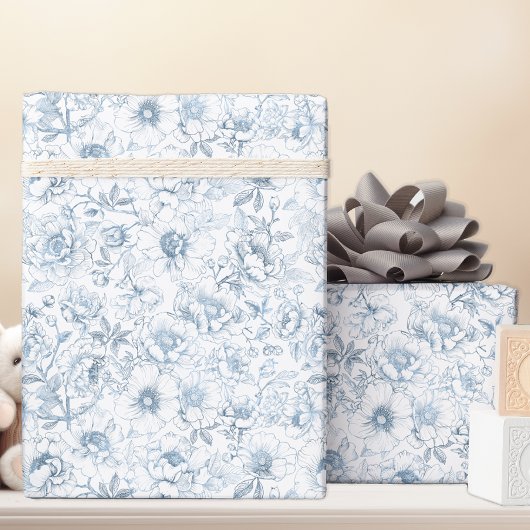 Chinoiserie Blauw Bloemverpakpapier Cadeaupapier