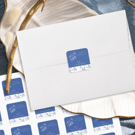 Chinoiserie Blauw Elegant Bloemen Bruiloft Vierkante Sticker