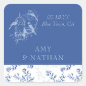Chinoiserie Blauw Elegant Bloemen Bruiloft Vierkante Sticker (Voorkant)