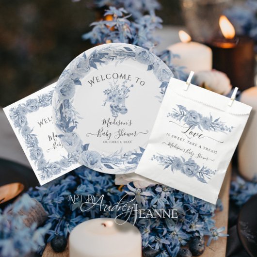 Chinoiserie Blauw en Wit Bloemen Baby Meisje Douch Bedankzakje