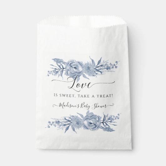 Chinoiserie Blauw en Wit Bloemen Baby Meisje Douch Bedankzakje (Voorkant)