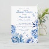 Chinoiserie Blauw en Wit Bloemen Vrijgezellenfeest Kaart (Staand voorkant)