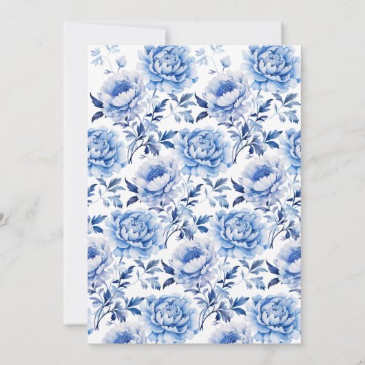 Chinoiserie Blauw en Wit Bloemen Vrijgezellenfeest Kaart (Achterkant)