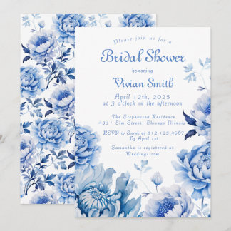 Chinoiserie Blauw en Wit Bloemen Vrijgezellenfeest Kaart