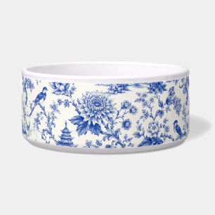 Chinoiserie Blauw en Wit Bloemmotief Vintage Pagod Voerbakje