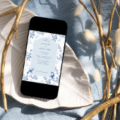 Chinoiserie Blauw en Wit Elegant Vintage Bruiloft Kaart