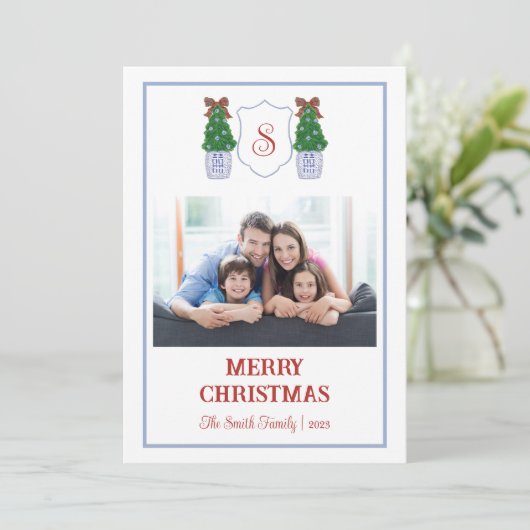 Chinoiserie blauw en wit kerst Kaart (Staand voorkant)