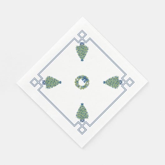 Chinoiserie Blauw en Wit Kerstmis Servet (Hoek)