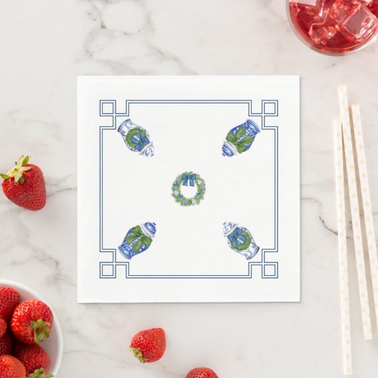 Chinoiserie Blauw en Wit Kerstmis Servet (Insitu)