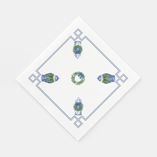 Chinoiserie Blauw en Wit Kerstmis Servet (Hoek)