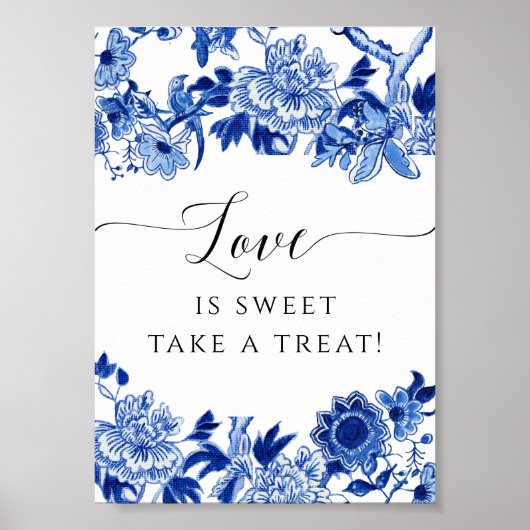 Chinoiserie Blauw en Wit Liefde is Zoete Dessert Poster (Voorkant)