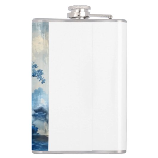 Chinoiserie Blauw en Wit Porselein Design Heupfles (Achterkant)