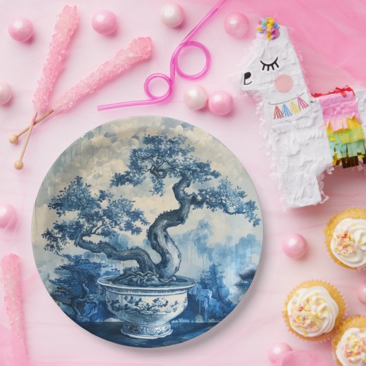 Chinoiserie Blauw en Wit Porselein Design Papieren Bordje (Feest)