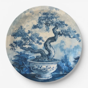 Chinoiserie Blauw en Wit Porselein Design Papieren Bordje