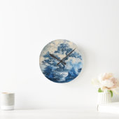 Chinoiserie Blauw en Wit Porselein Design Ronde Klok (Huis)