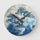 Chinoiserie Blauw en Wit Porselein Design Ronde Klok (Voorkant)