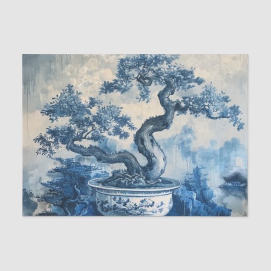 Chinoiserie Blauw en Wit Porselein Design Tissuepapier (Voorkant)
