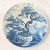 Chinoiserie Blauw en Wit Porselein Design Zandsteen Onderzetter (Voorkant)