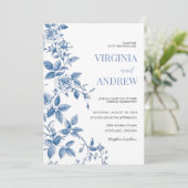 Chinoiserie Blauw Frans  Victoriaans Huwelijk Kaart (Staand voorkant)