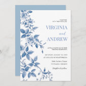 Chinoiserie Blauw Frans  Victoriaans Huwelijk Kaart (Voorkant / Achterkant)