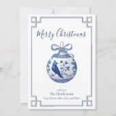 Chinoiserie Blauw Ornament met Boog Feestdagenkaart (Voorkant)