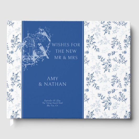 Chinoiserie Blauw Romantisch Verloving Foto Bruilo Gastenboek (Voorkant)