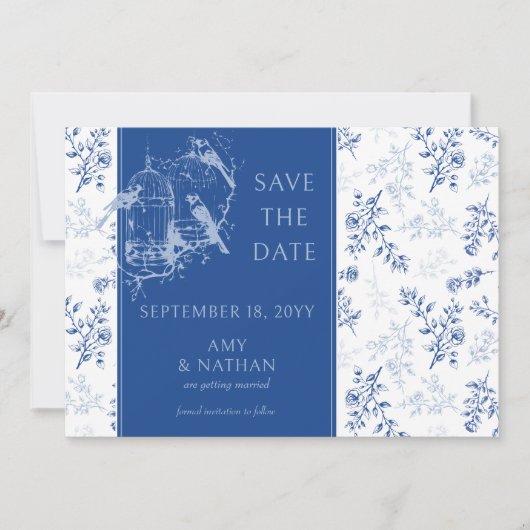 Chinoiserie Blauw Romantische Elegantie Foto Bruil Save The Date (Voorkant)