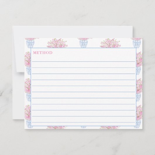 Chinoiserie Blauw & Roze Vrijgezellenfeest Recept  Kaart (Achterkant)