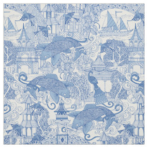 chinoiserie blauw stof