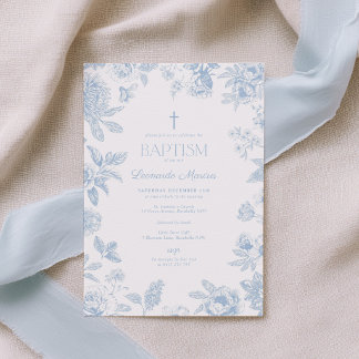 Chinoiserie Blauw Toile Bloem Doopfeest Kaart