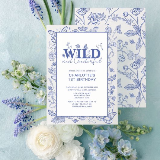 Chinoiserie Blauw Wild & Onederful 1e Verjaardag Kaart